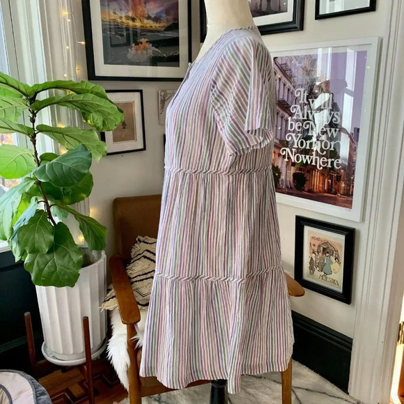 Striped Crewneck Button-Front Tiered Mini Dress - Picture 10 of 10